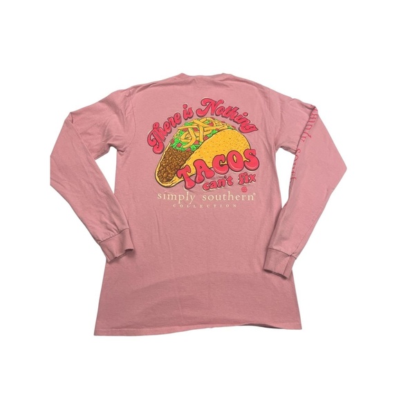 Simply Southern Long Sleeve Tee S Pink "Nothing Tacos Cant Fix" Logo Preppy - Picture 1 of 7